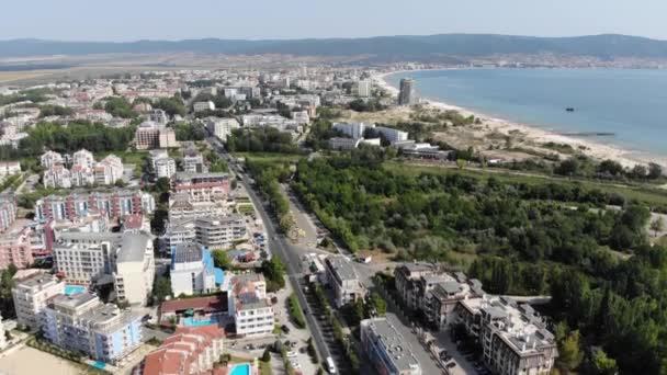 Bulgaristan Sunny Beach Bölgesindeki Güzel Sahil Şeridinin Hava Görüntüleri Insansız — Stok video