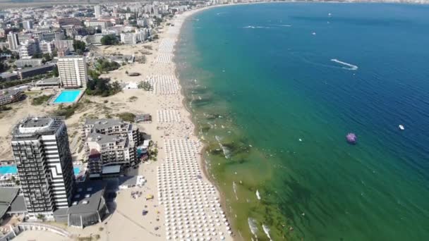 Luftaufnahmen Der Wunderschönen Küste Bulgariens Sonnenstrand Aufgenommen Mit Einer Drohne — Stockvideo