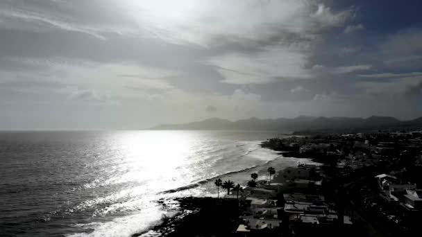 Aerial Footage Beautiful Beach Front Lanzarote Sunrise — Stockvideo