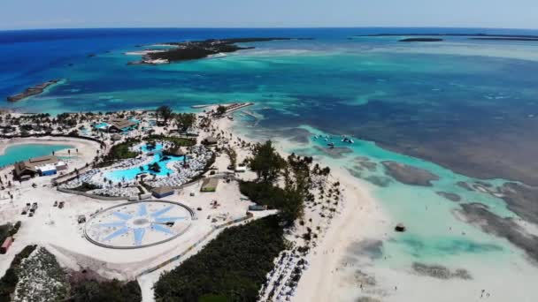 Filmato Aereo Drone Della Bellissima Spiaggia Tropicale Little Stirrup Cay — Video Stock