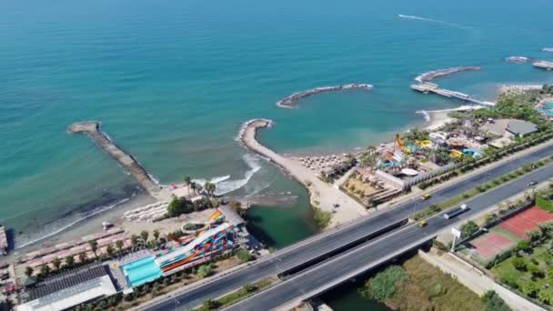 Légi Felvétel Gyönyörű Strand Üdülőhely Alanya Antalya Törökországban Mutatja Török — Stock videók