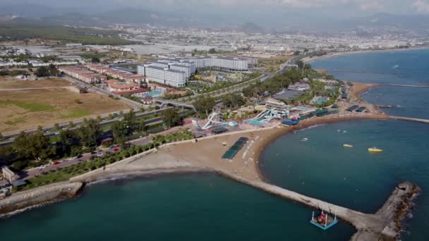 Авіаційні Безпілотні Кадри Прекрасного Пляжного Курорту Аланья Туреччина Показують Турецький — стокове відео