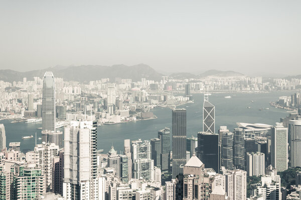 Desaturated view of Hong Kong from Victoria Peak.