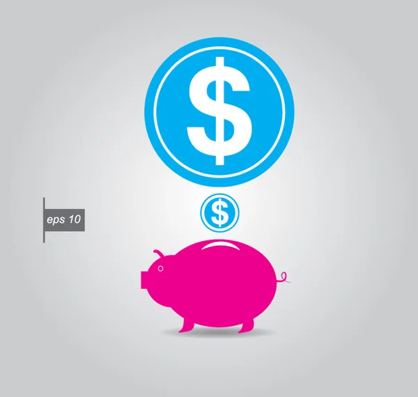 Piggy bank en geld vector icon — Stockvector