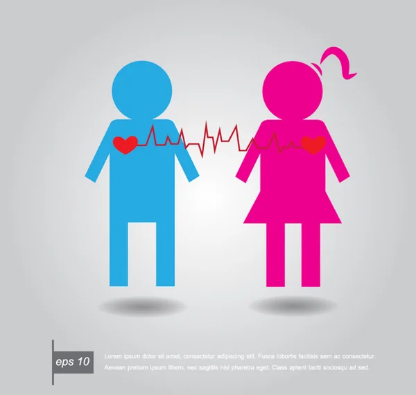 heartbeat elektrocardiogram make mannelijk, vrouwelijk en hart pictogram vec
