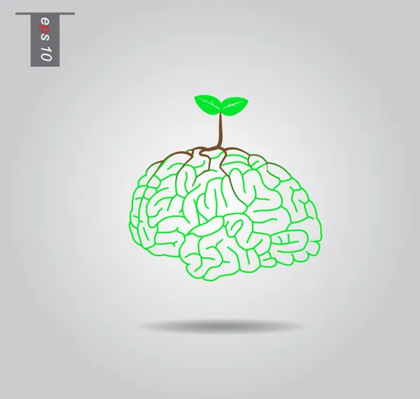 Ilustración del árbol del cerebro, icono del vector del árbol del conocimiento — Vector de stock