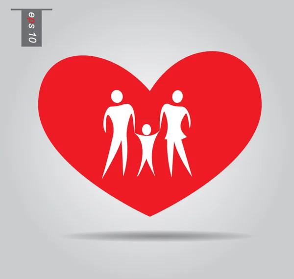 Illustration d'icônes familiales dans le cœur, isolées sur fond gris — Image vectorielle