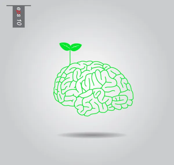 Illustrazione dell'albero del cervello, icona del vettore dell'albero della conoscenza — Vettoriale Stock