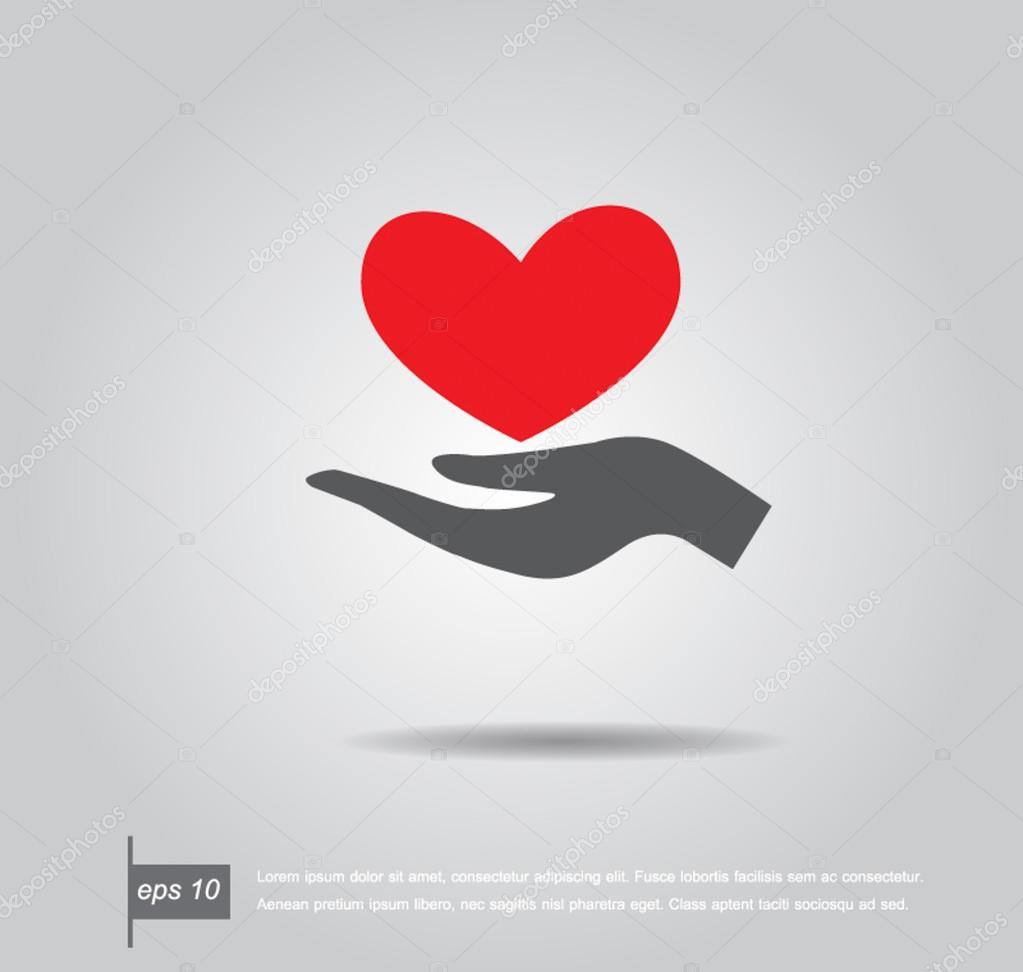 Red heart on hand, vector icon