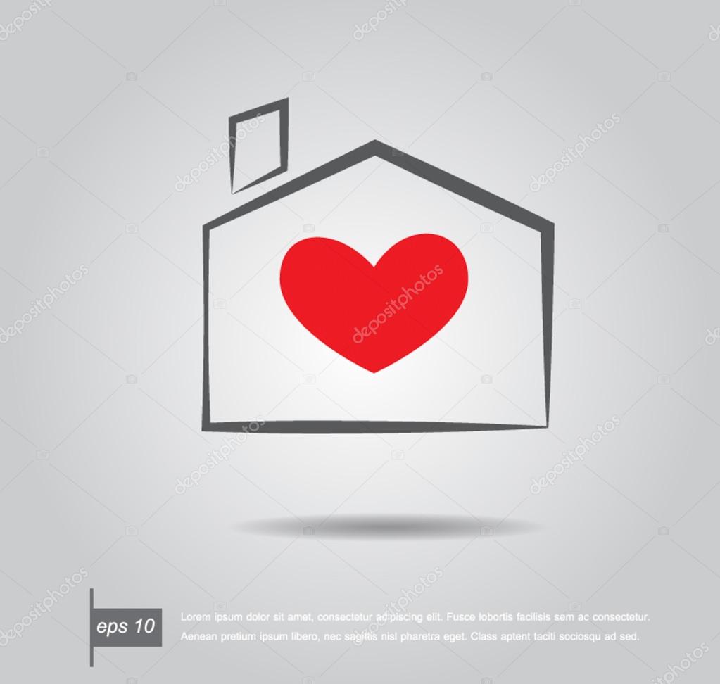 Gentle house with red heart inside vector illustration