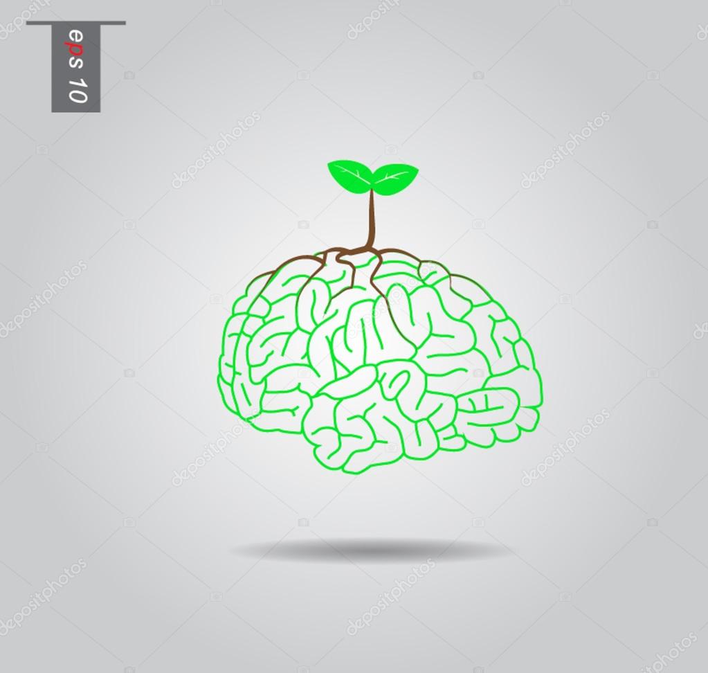 Brain tree illustration, tree of knowledge vector icon