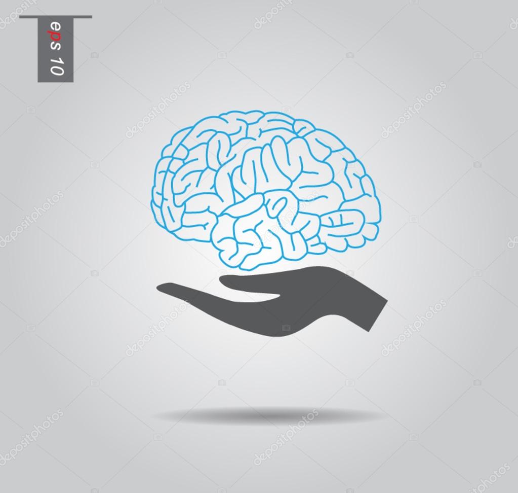 Vector brain and hands icons