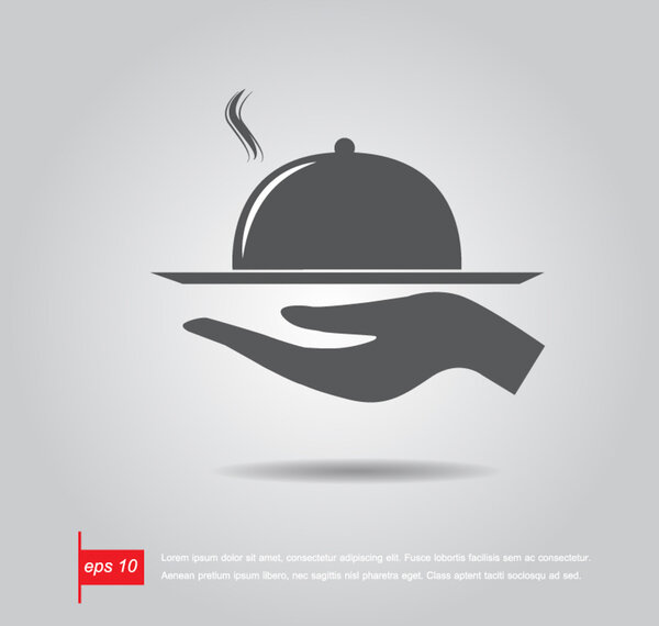 иконка ресторана с подносом тарелки в руке векторная икона
