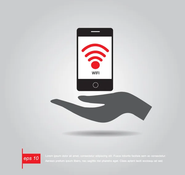 Mano mantenga teléfono inteligente wifi vector icono — Vector de stock