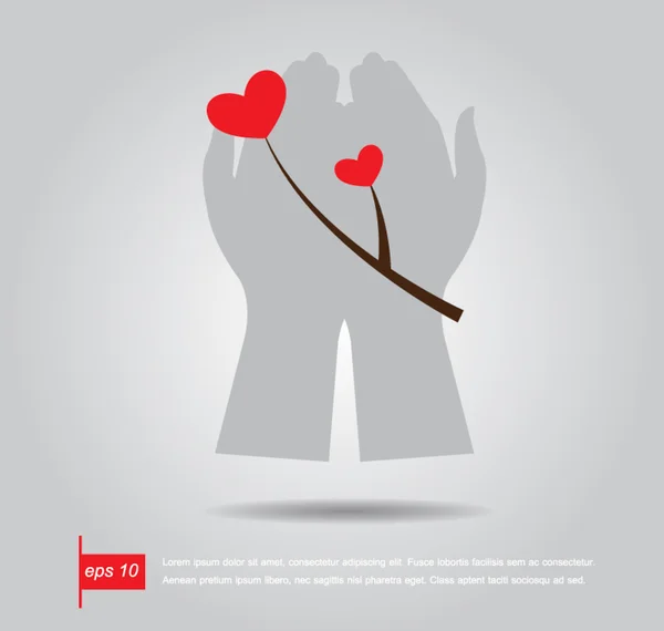 Main tenir branche coeur amour icône vecteur — Image vectorielle