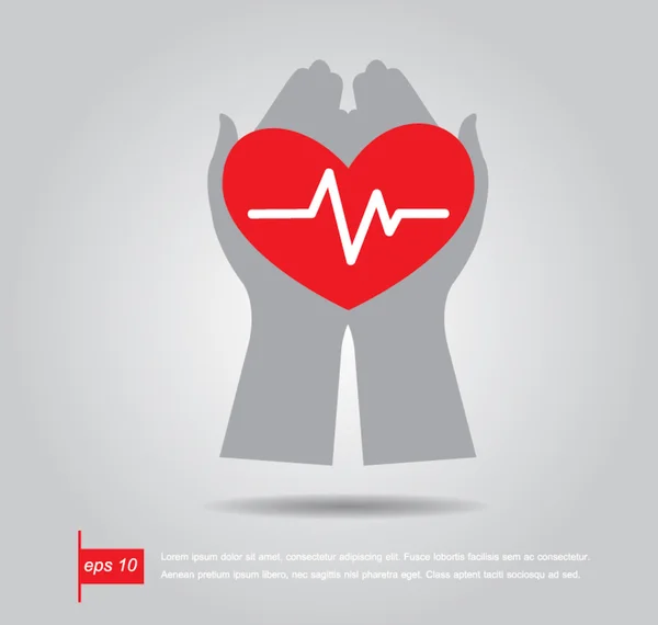 Ręka trzymać serca bicie serca Elektrokardiograf wektor — Wektor stockowy