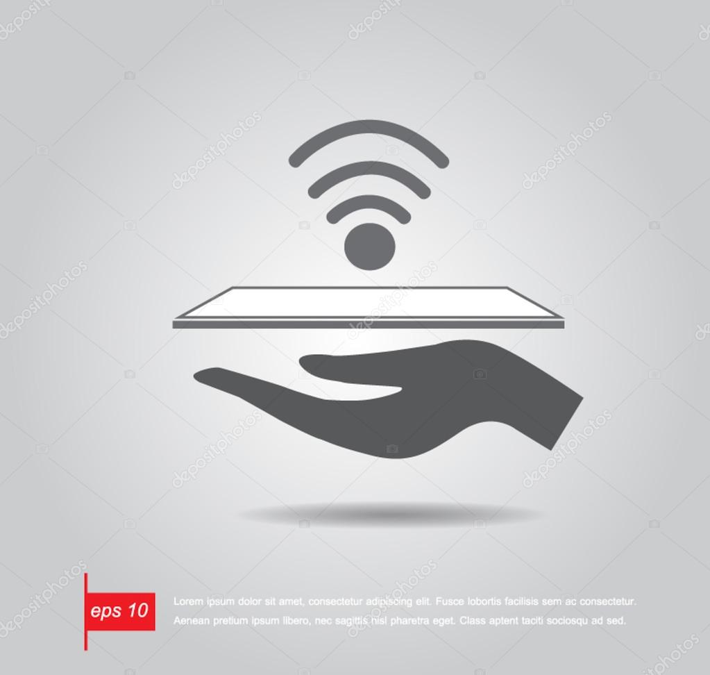 hand hold tablet connect wifi vector icon