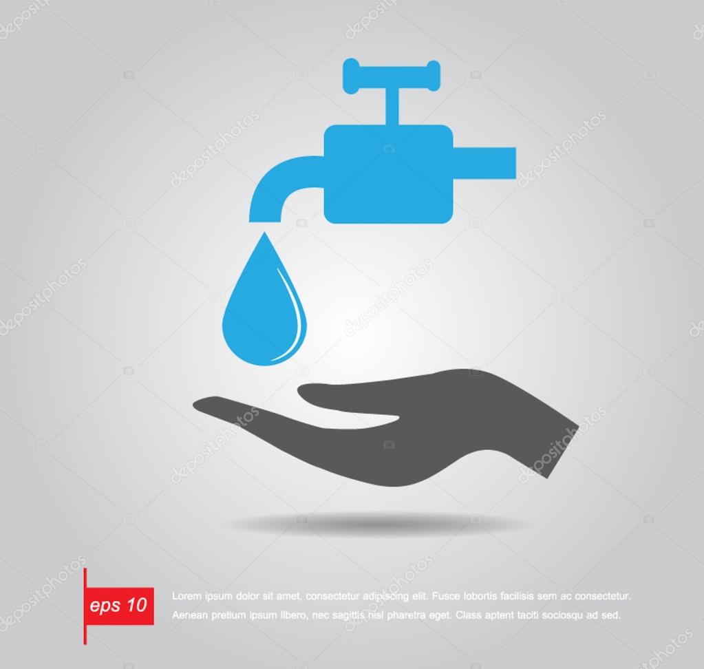hand hold Faucets and water drop vector icon