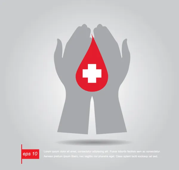 Στο αίμα κόκκινο εικονίδιο άνυσμα το χέρι κατέχουν φαρμακείο σταυρό — Διανυσματικό Αρχείο