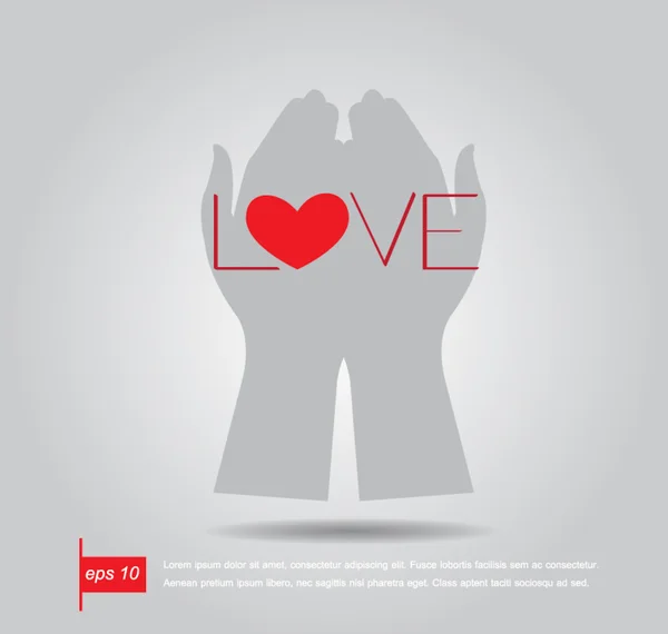 Hand houden hart en tekst liefde vector pictogram — Stockvector