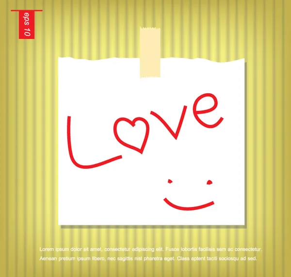 Text of love writing hand in Note Papers with a sticky tape stuc — Stock Vector