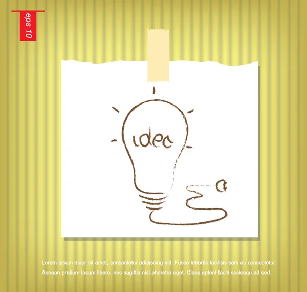 Idea de bombilla en Note Papers con una cinta adhesiva pegada en la pared — Vector de stock