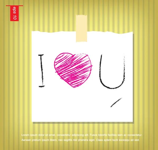 Text i love you in Note Papers with a sticky tape stuck on the w — Stock Vector
