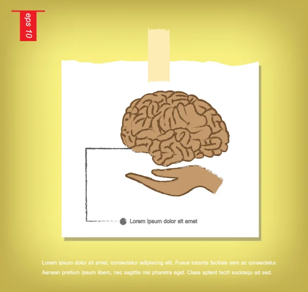 Not kağıtları yapışkan bandı ile beyin ve eller simgeler vektör — Stok Vektör