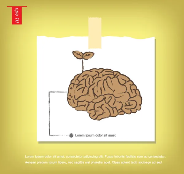 Ilustração da árvore do cérebro, ícone do vetor da árvore do conhecimento na nota — Vetor de Stock