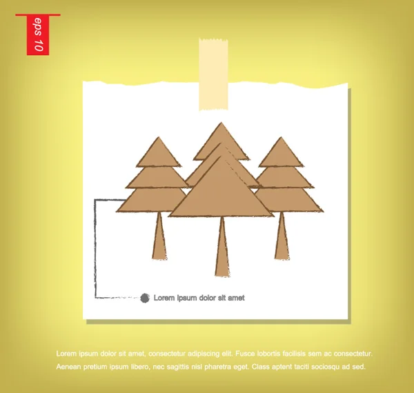 Vettore tre albero di Natale icona in Note Papers con una t appiccicoso — Vettoriale Stock