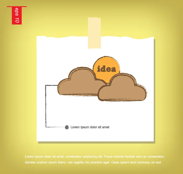 Icône vectorielle d'idée de nuage et de soleil dans les papiers de note avec un robinet collant — Image vectorielle