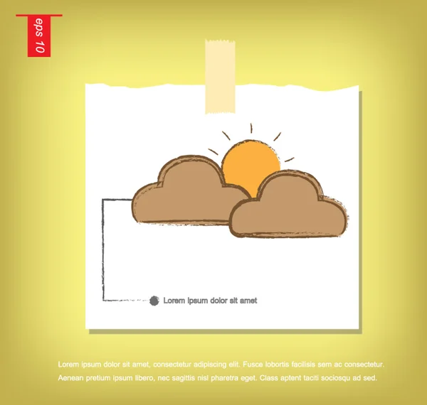 Cloud and sun vector icon  in Note Papers with a sticky tape stu — Stock Vector