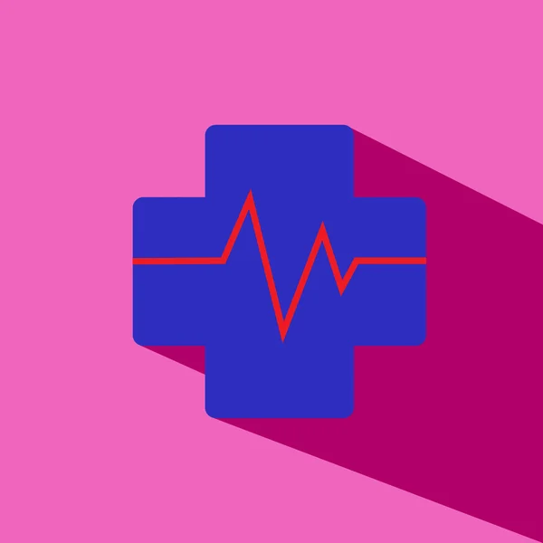 Farmacja krzyż i bicie serca Elektrokardiograf wektor ikona — Wektor stockowy