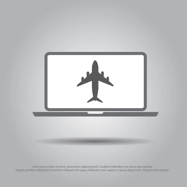 Vliegtuig in laptop vector pictogram — Stockvector