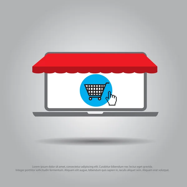 Compras on-line no ícone do vetor laptop —  Vetores de Stock