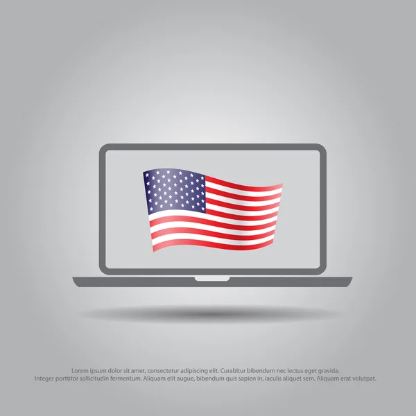 美国国旗在笔记本电脑矢量图标 — 图库矢量图片