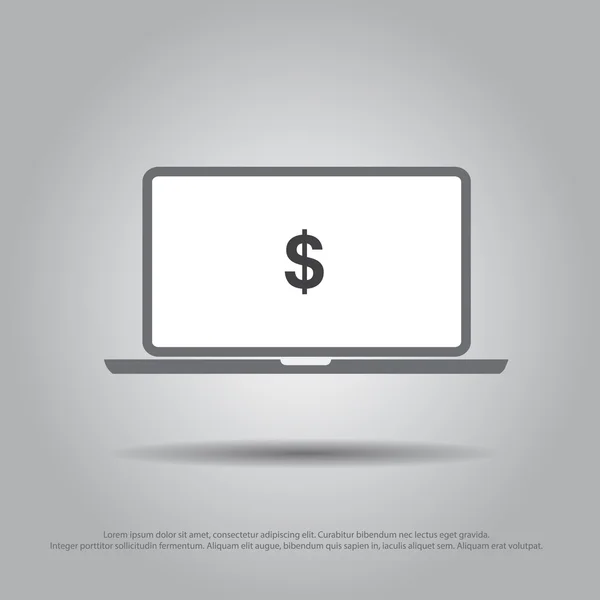 Dinheiro no ícone de vetor laptop — Vetor de Stock
