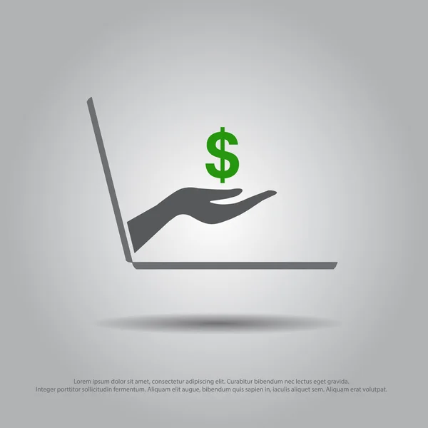 Elini delikten para laptop vektör simgesi