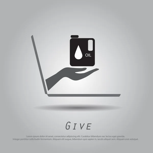 Main tenir gallon huile de l'icône vectorielle ordinateur portable — Image vectorielle