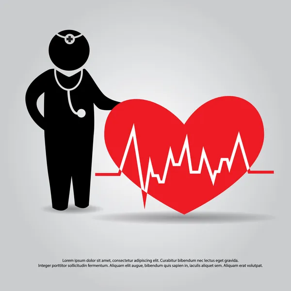 Το χέρι κατέχουν γιατρός και κτύπου της καρδιάς από lap-top εικονίδιο του φορέα — Διανυσματικό Αρχείο