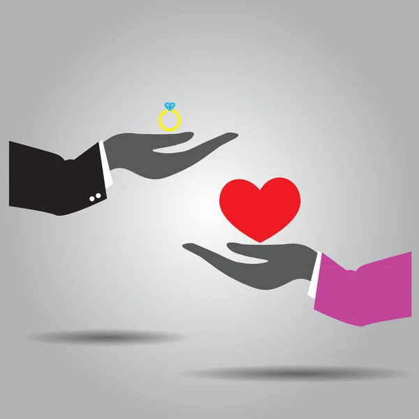 And exchanging   ring   and  heart  vector icon — Stock Vector