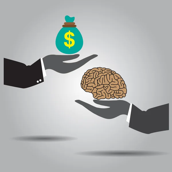 Hand exchanging brain and money  vector icon — Stock Vector