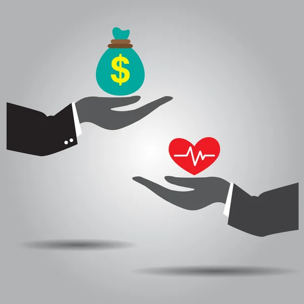 Hand exchanging money and  health vector icon — Stock Vector
