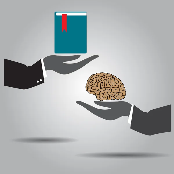 Hand exchanging book and  brain vector icon — Stock Vector
