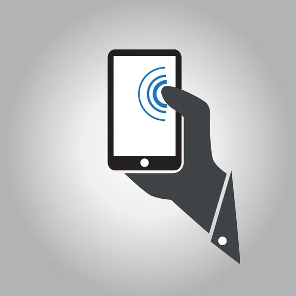 Mão segurar toque ícone vetor telefone — Vetor de Stock
