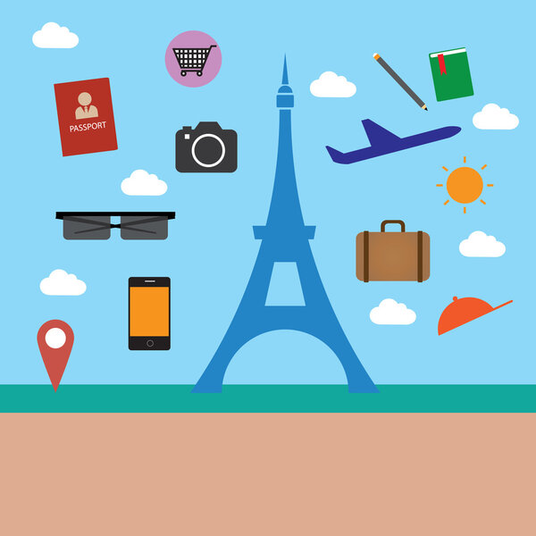 eifel tower and object travel vector icon