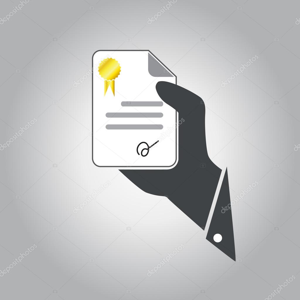 hand hold document certificate vector icon