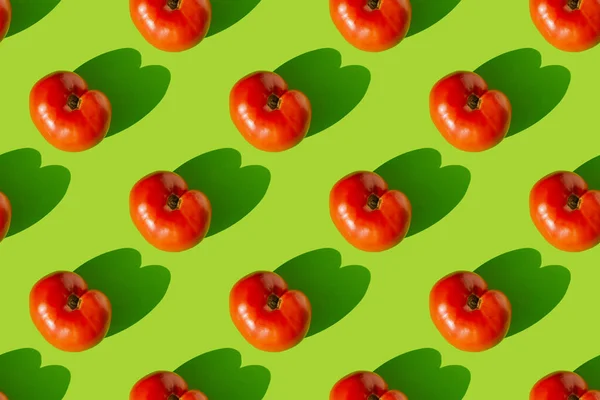 Patrón Tomates Rojos Con Sombra Sobre Fondo Verde Patrón Sin — Foto de Stock