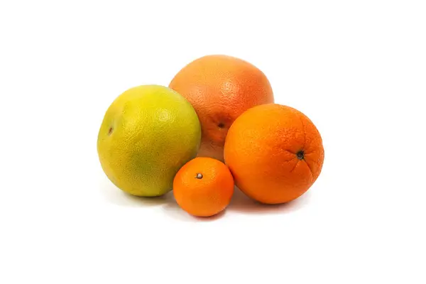 Group Citrus Fruits White Background White Background Orange Grapefruit Tangerine — Fotografia de Stock