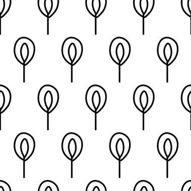 Ağaç simgesiyle siyah ve beyaz desenli. Vektör ağaçları sembol işareti. Bitkiler, baskı, kart, kartpostal, kumaş ve tekstil için peyzaj tasarımı. İş fikri kavramı